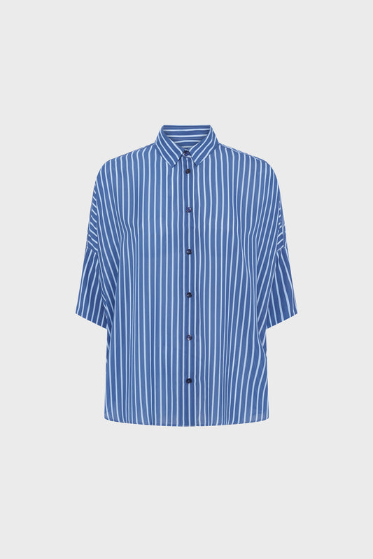 Women's Oversized Button-Down Blouse Fluid Crepe - Indigo