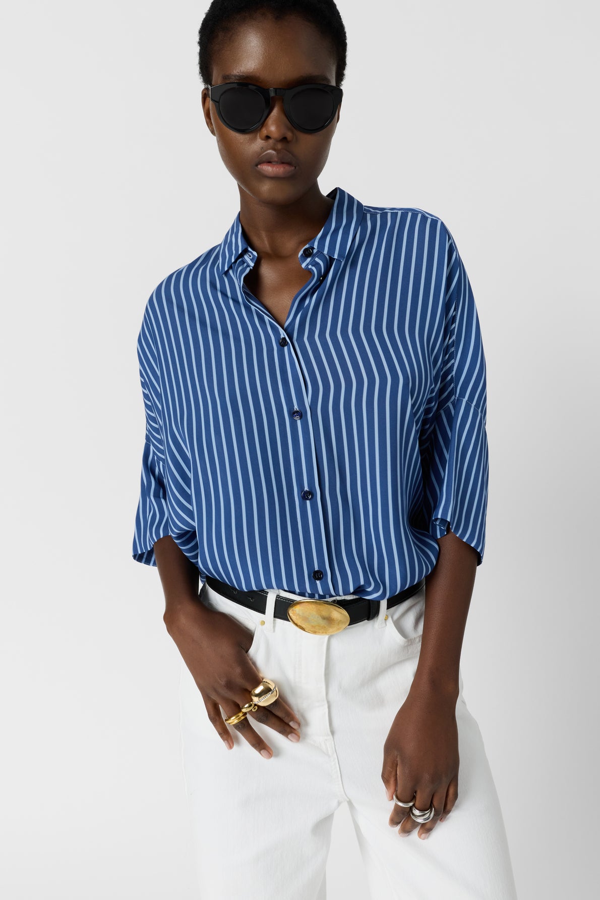 Women's Oversized Button-Down Blouse Fluid Crepe - Indigo