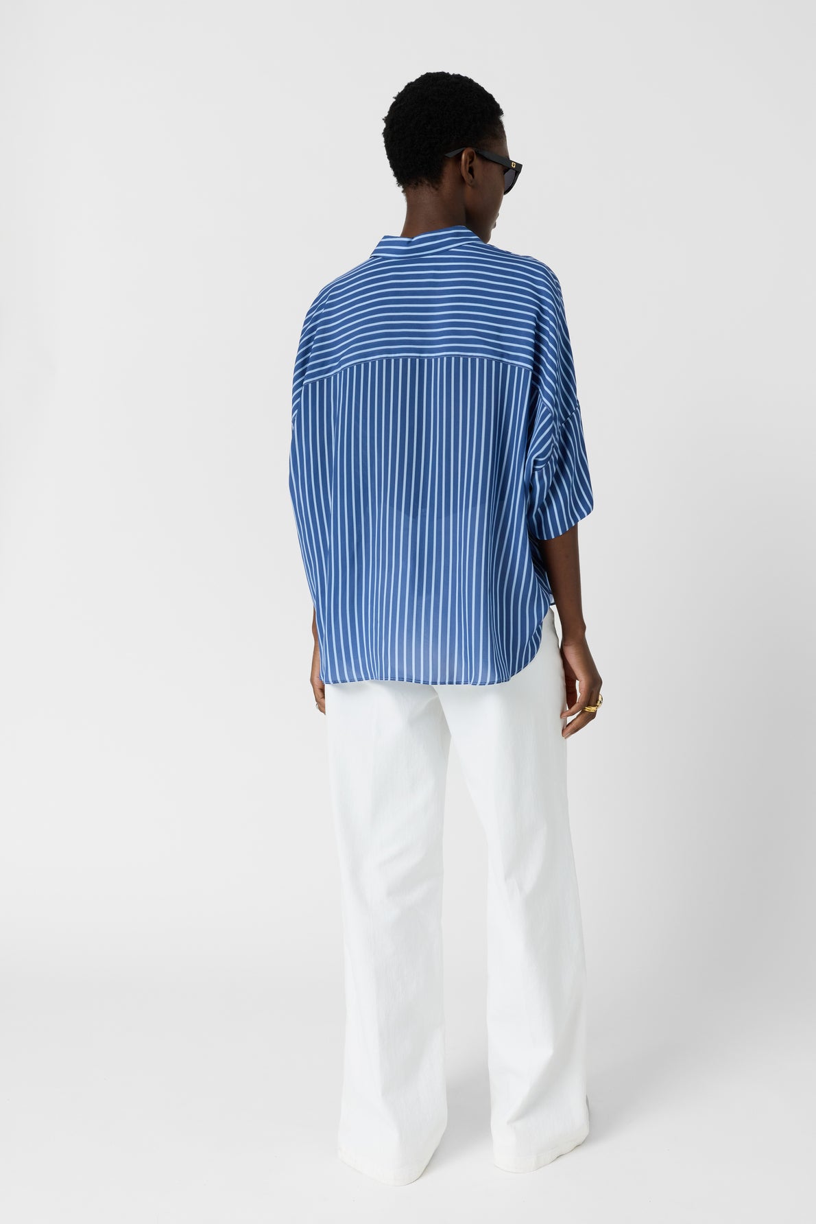 Women's Oversized Button-Down Blouse Fluid Crepe - Indigo