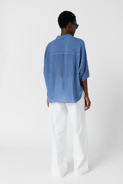 Women's Oversized Button-Down Blouse Fluid Crepe - Indigo