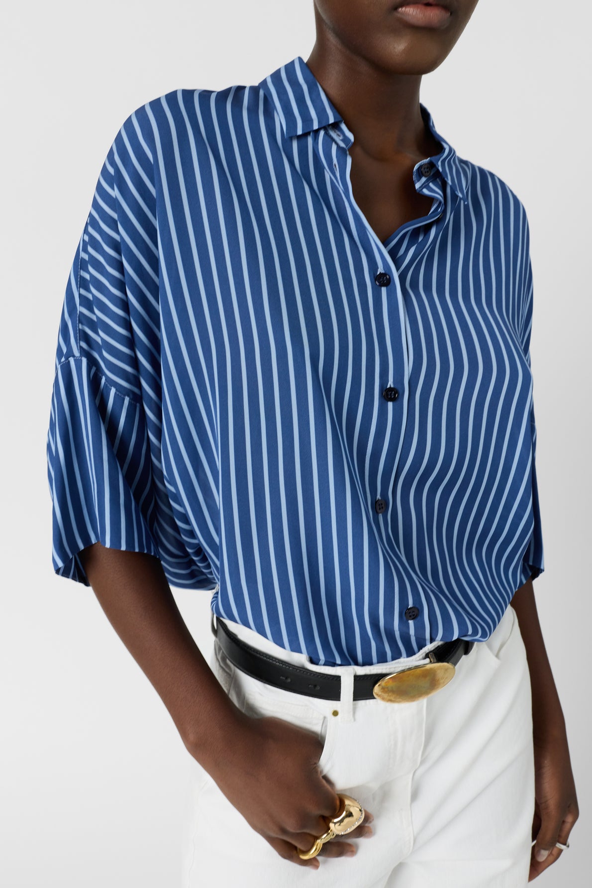 Women's Oversized Button-Down Blouse Fluid Crepe - Indigo