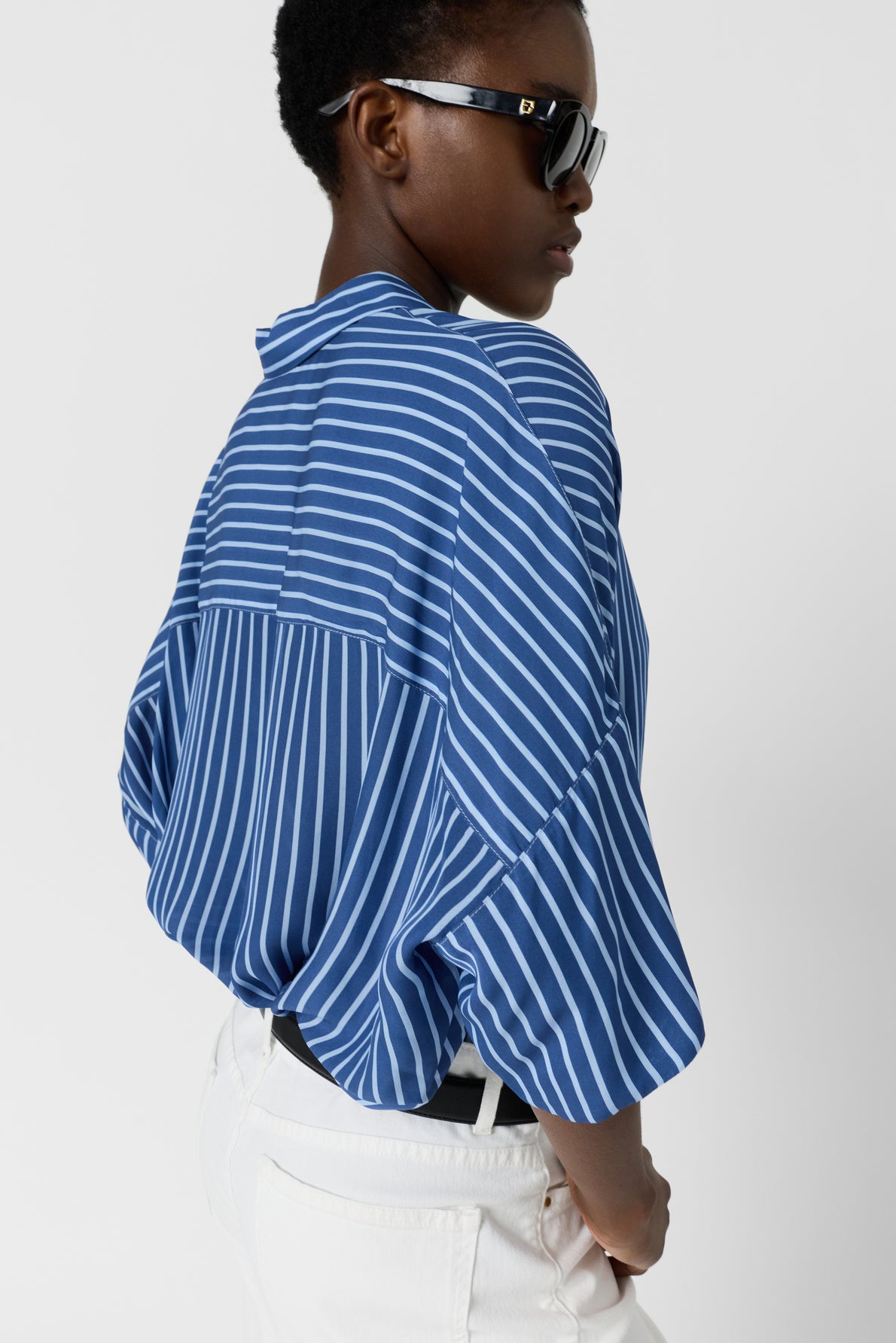 Women's Oversized Button-Down Blouse Fluid Crepe - Indigo