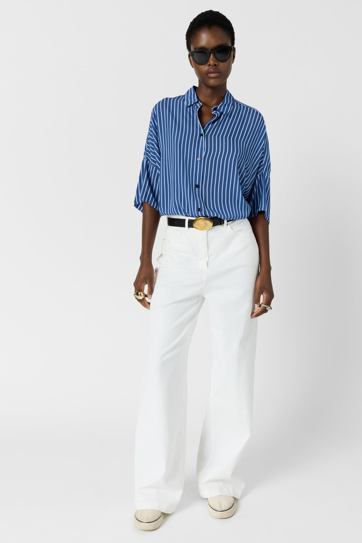 Women's Oversized Button-Down Blouse Fluid Crepe - Indigo