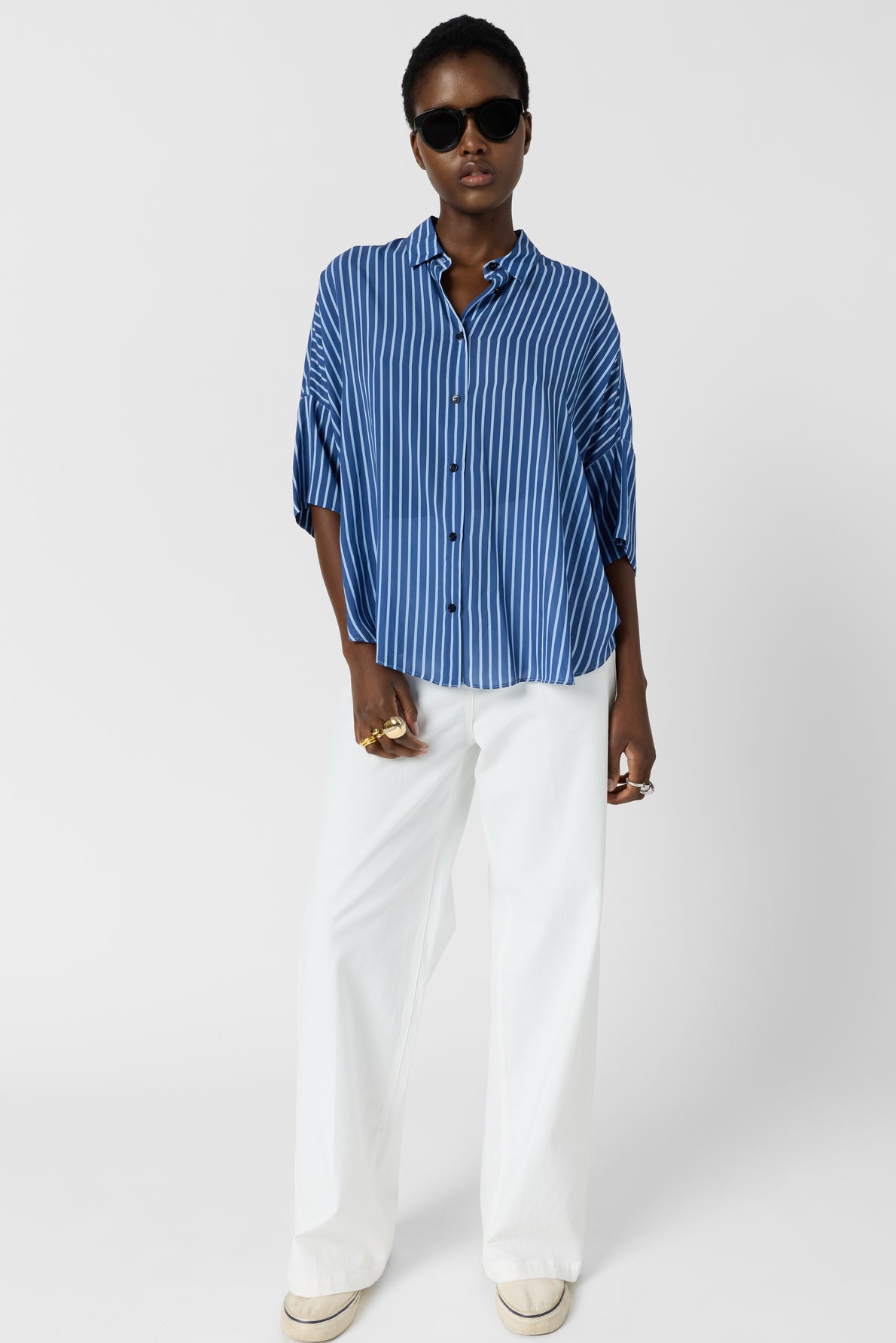 Women's Oversized Button-Down Blouse Fluid Crepe - Indigo