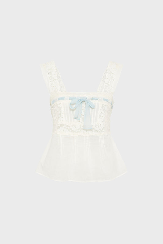 Women's Button-Down Blouse 100% Cotton Voile Lace - Ecru