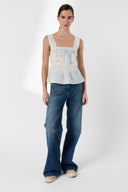 Women's Button-Down Blouse 100% Cotton Voile Lace - Ecru