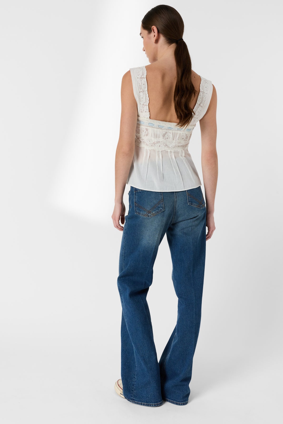 Women's Button-Down Blouse 100% Cotton Voile Lace - Ecru