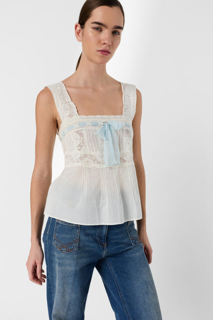 Women's Button-Down Blouse 100% Cotton Voile Lace - Ecru