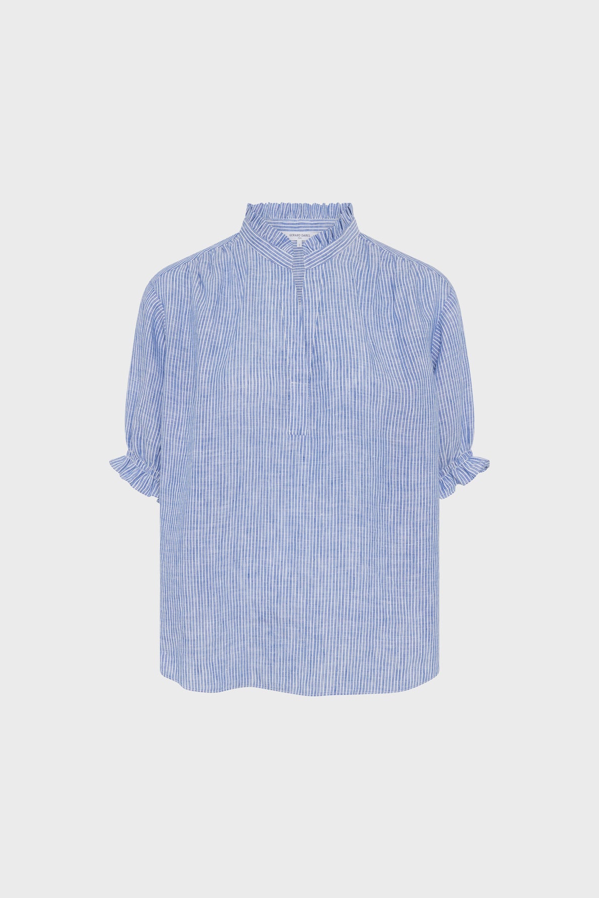 Women's Blouse 100 Percent Linen -  And White Striped Blue