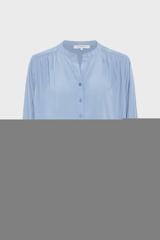 Women Blouse Satin Fabric With Pleated Texture - Bluesky