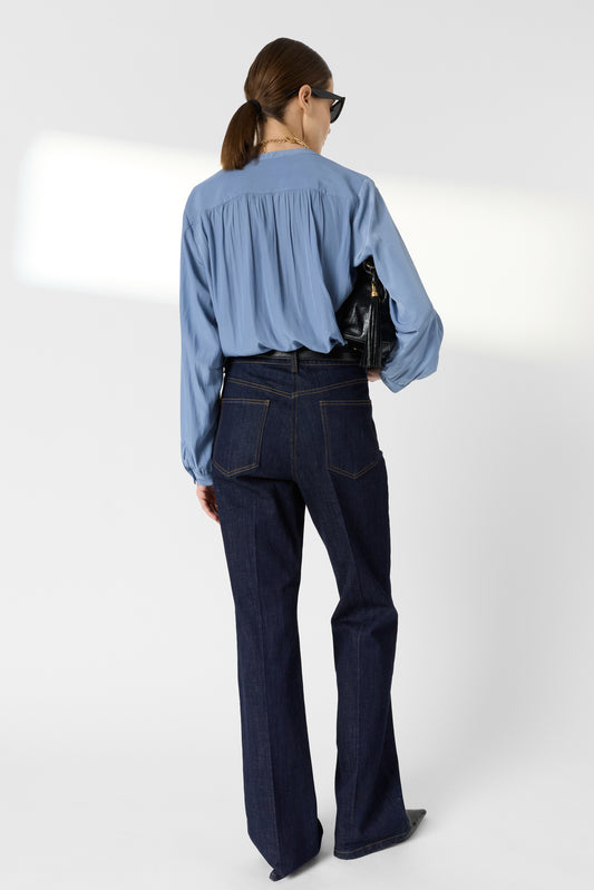 Women Blouse Satin Fabric With Pleated Texture - Bluesky