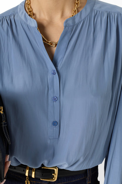 Women Blouse Satin Fabric With Pleated Texture - Bluesky