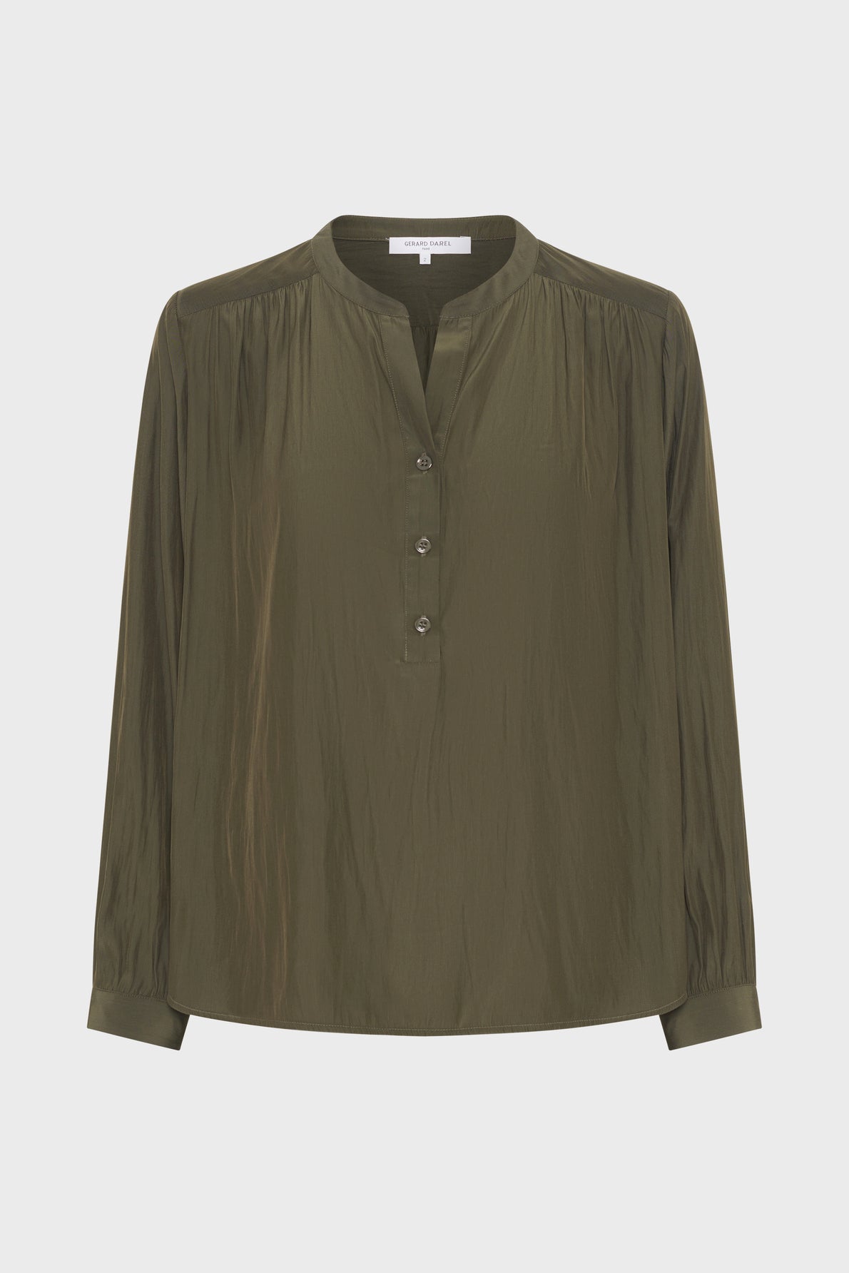 Women's Button-Down Blouse Luxurious Pleated Satin Fabric - Green