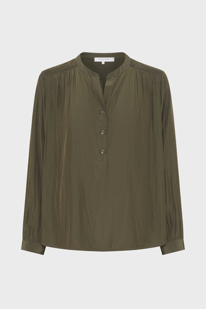 Women's Button-Down Blouse Luxurious Pleated Satin Fabric - Green