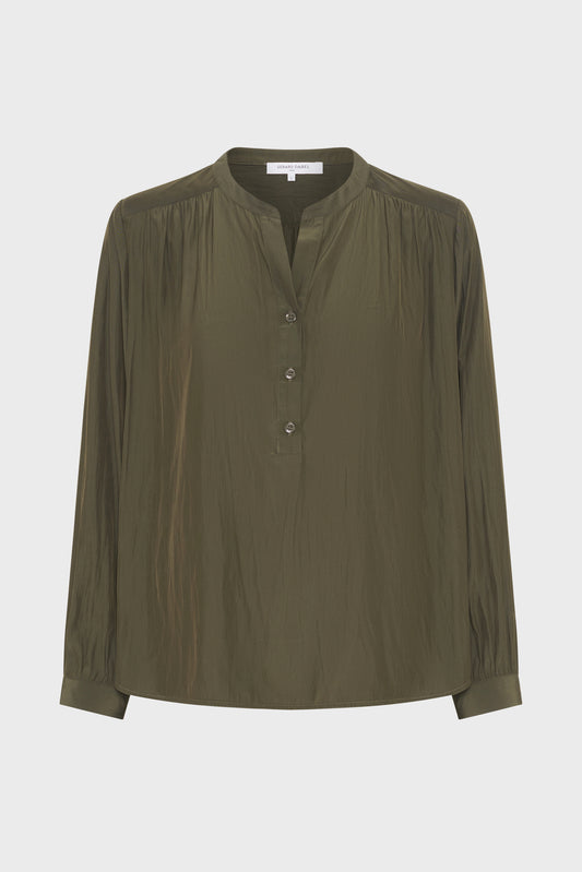 Women's Button-Down Blouse Luxurious Pleated Satin Fabric - Green