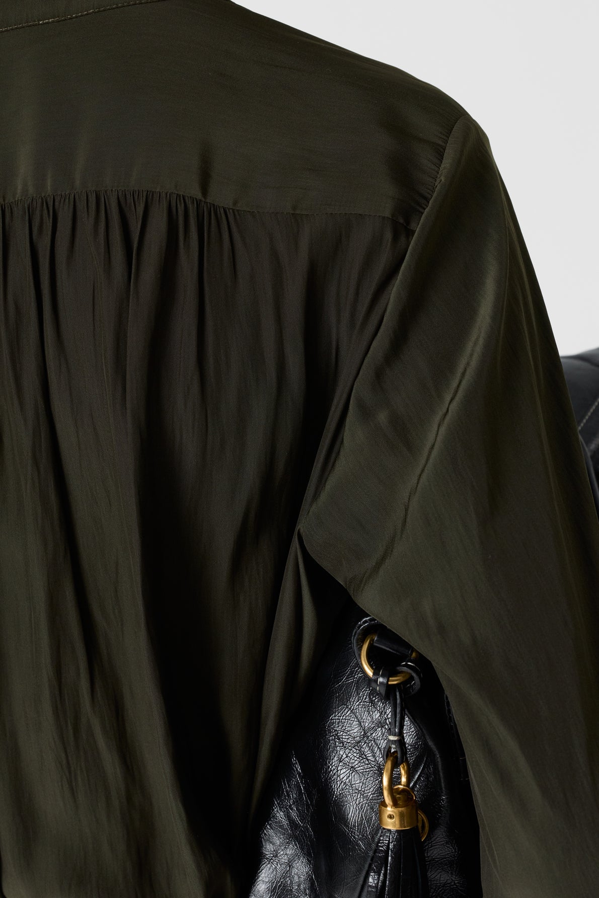 Women's Button-Down Blouse Luxurious Pleated Satin Fabric - Green