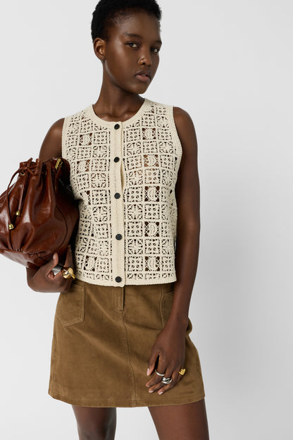 Women's Button-Down Blouse Guipure Lace Embroidered - Natural