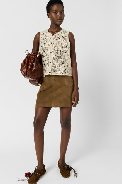 Women's Button-Down Blouse Guipure Lace Embroidered - Natural