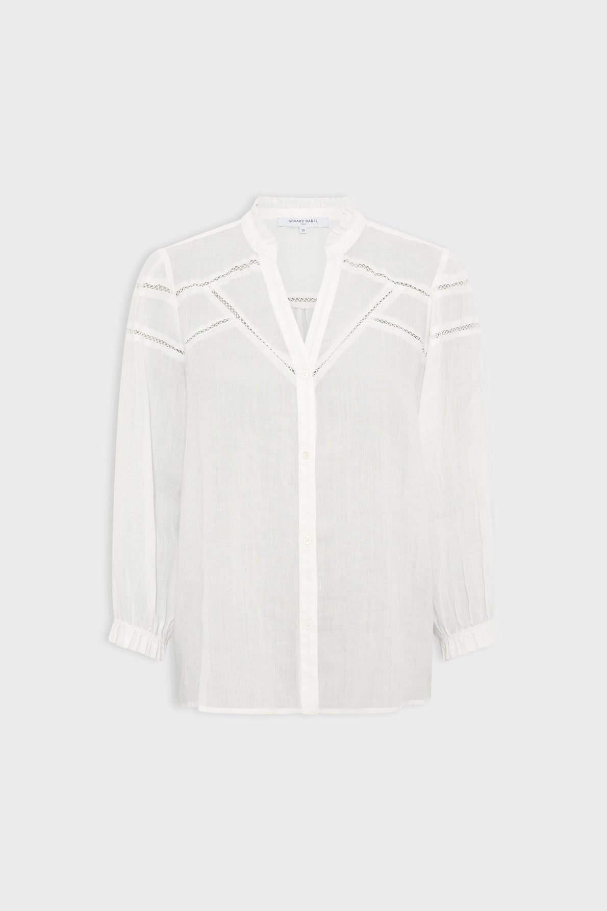 Women's Button-Down Blouse With Embroidered Openwork Ramie - Ecru