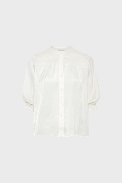 Women's Long-Sleeve Button-Down Blouse Satin - Ecru