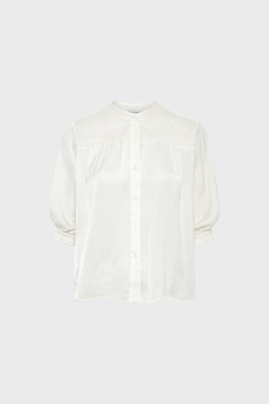 Women's Long-Sleeve Button-Down Blouse Satin - Ecru