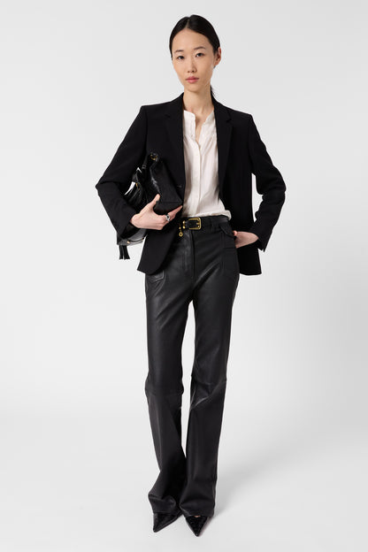 Women's Long-Sleeve Button-Down Blouse Satin - Ecru