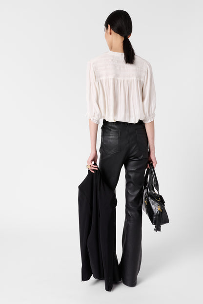 Women's Long-Sleeve Button-Down Blouse Satin - Ecru