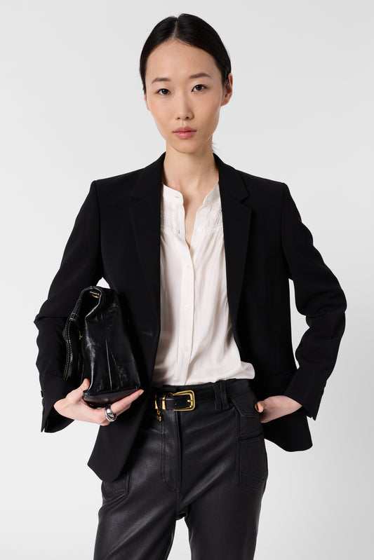 Women's Long-Sleeve Button-Down Blouse Satin - Ecru