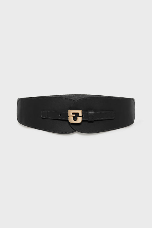 Women's Belt Leather Elastic Back Corset Style - Black