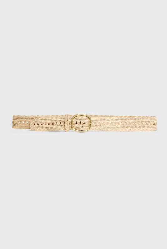 Women's Belt With Floral Crochet Textured Raffia - Natural