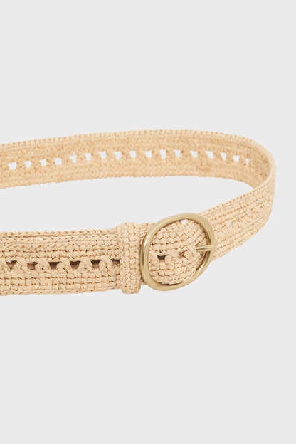 Women's Belt With Floral Crochet Textured Raffia - Natural