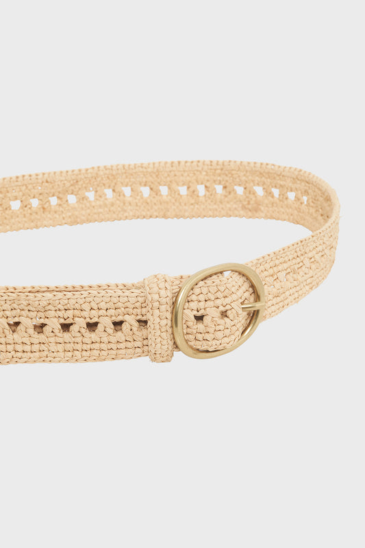 Women's Belt With Floral Crochet Textured Raffia - Natural