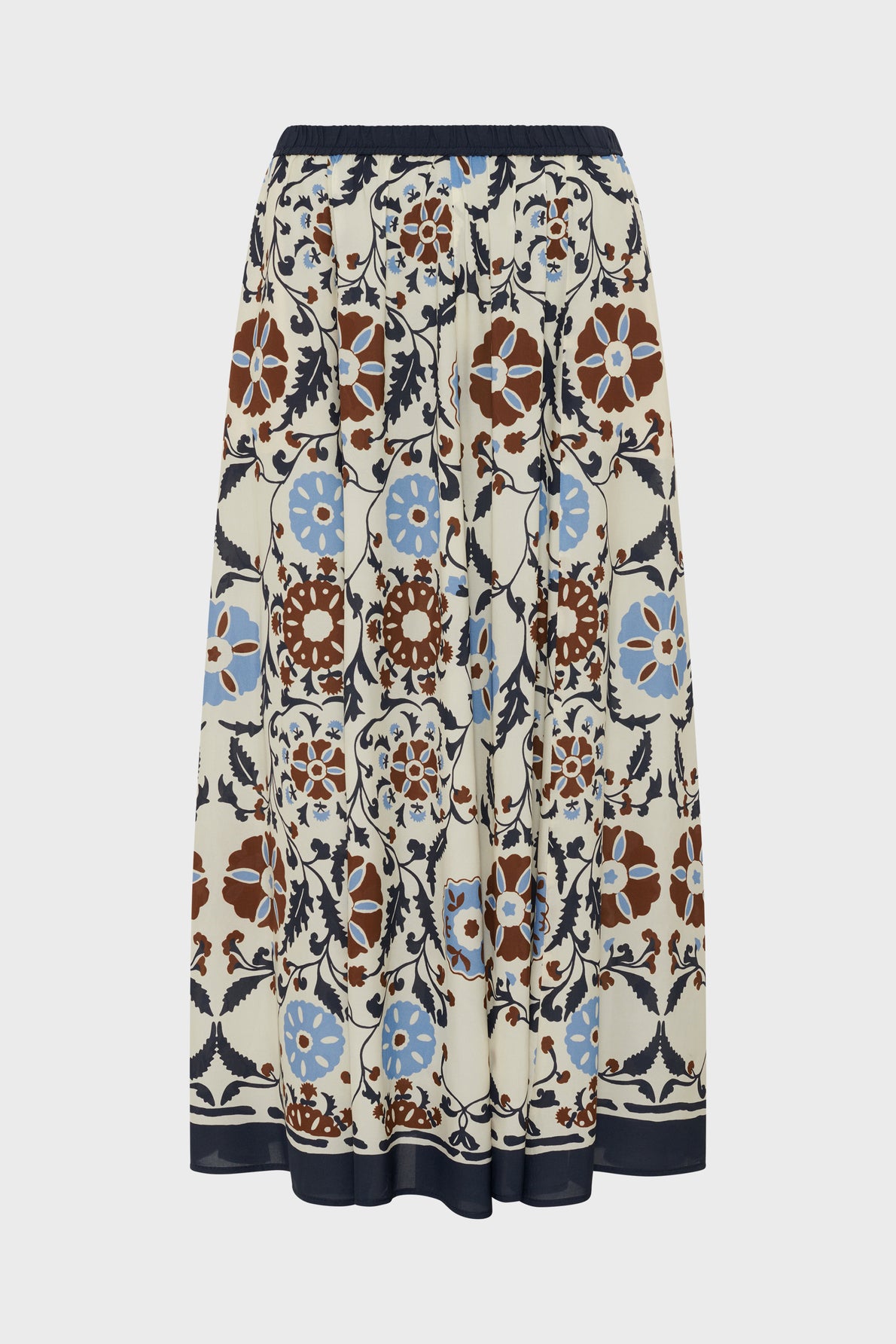 Women's Skirt Fluid Fabric With Vegetal Print - Ecru