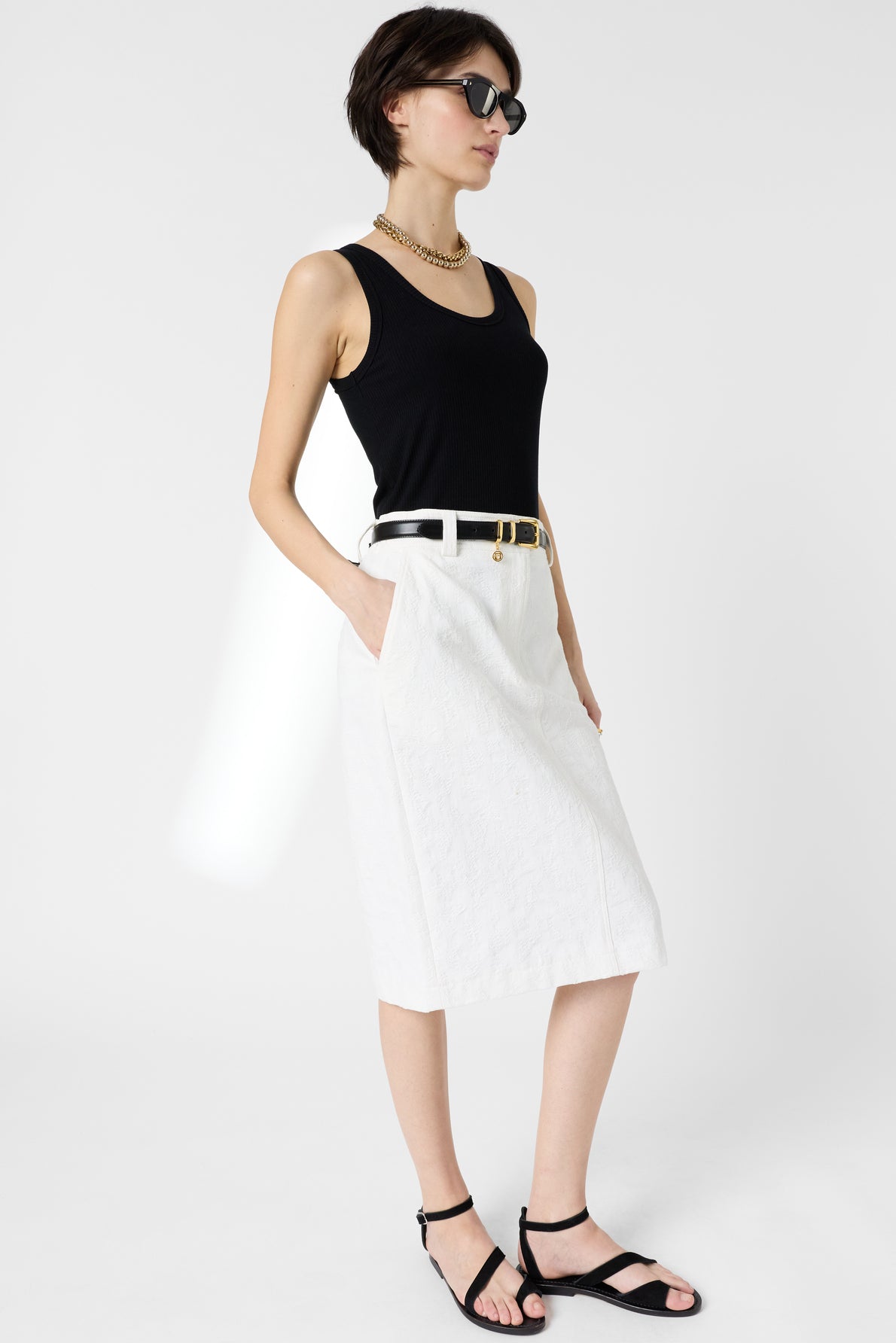 Women's Tailored Straight Skirt Jacquard Fabric - White