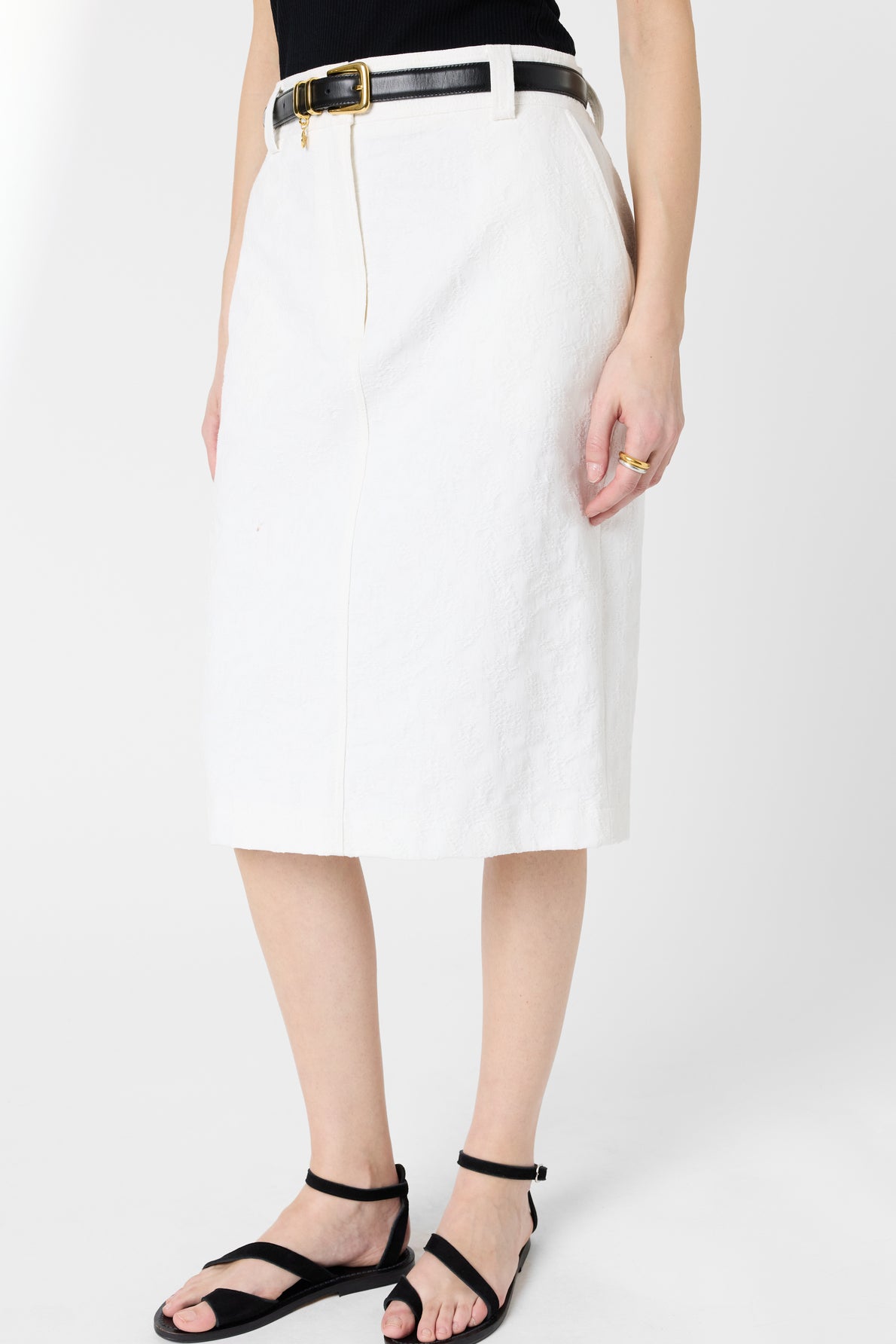 Women's Tailored Straight Skirt Jacquard Fabric - White