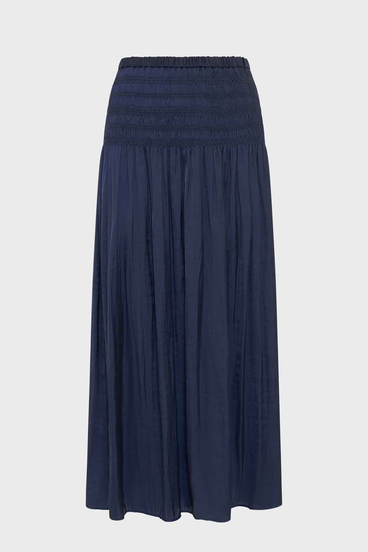 Women's Satin Pleated Midi Skirt With Smocked Waist Satin -  Blue Navy