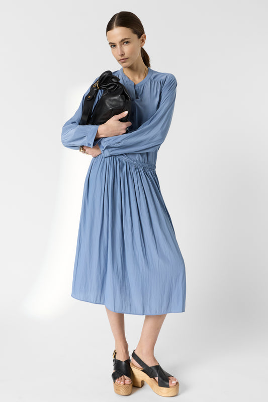 Women's Midi Skirt Fluid Crepe Silk Blend - Sky Blue Bluesky