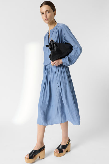 Women's Midi Skirt Fluid Crepe Silk Blend - Sky Blue Bluesky