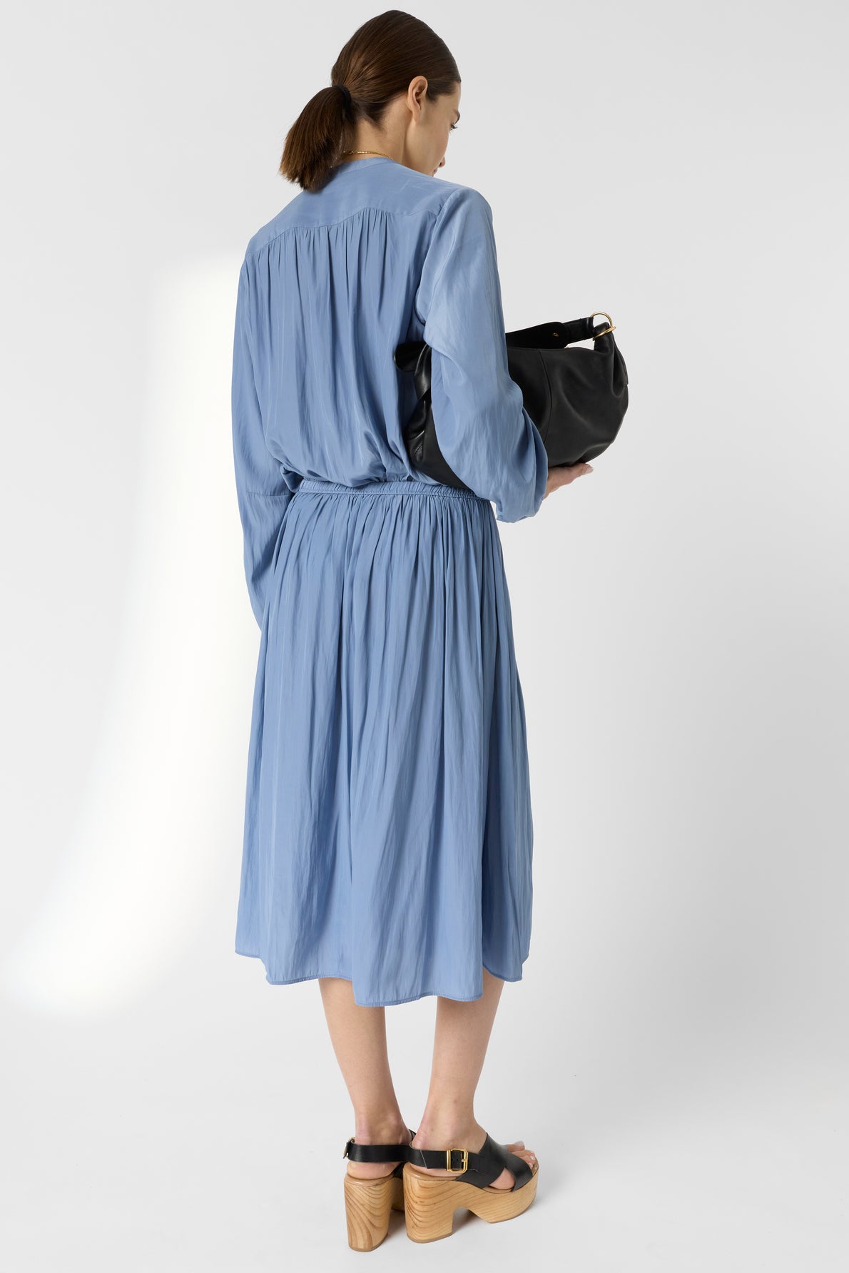 Women's Midi Skirt Fluid Crepe Silk Blend - Sky Blue Bluesky