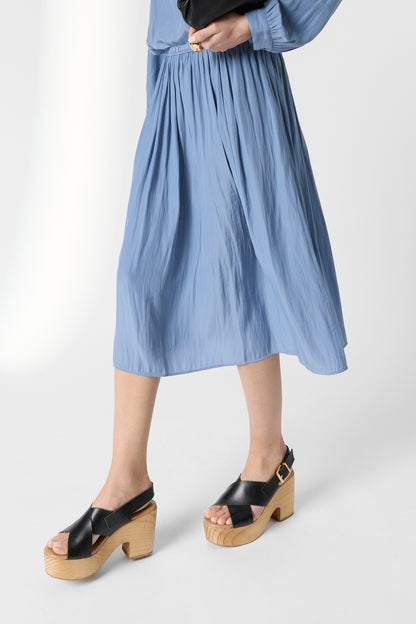 Women's Midi Skirt Fluid Crepe Silk Blend - Sky Blue Bluesky