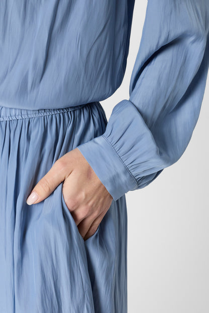 Women's Midi Skirt Fluid Crepe Silk Blend - Sky Blue Bluesky