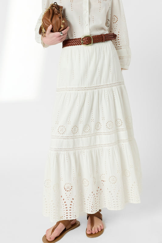 Women's Skirt 100% Cotton Poplin Breathable Lightweight - Ecru