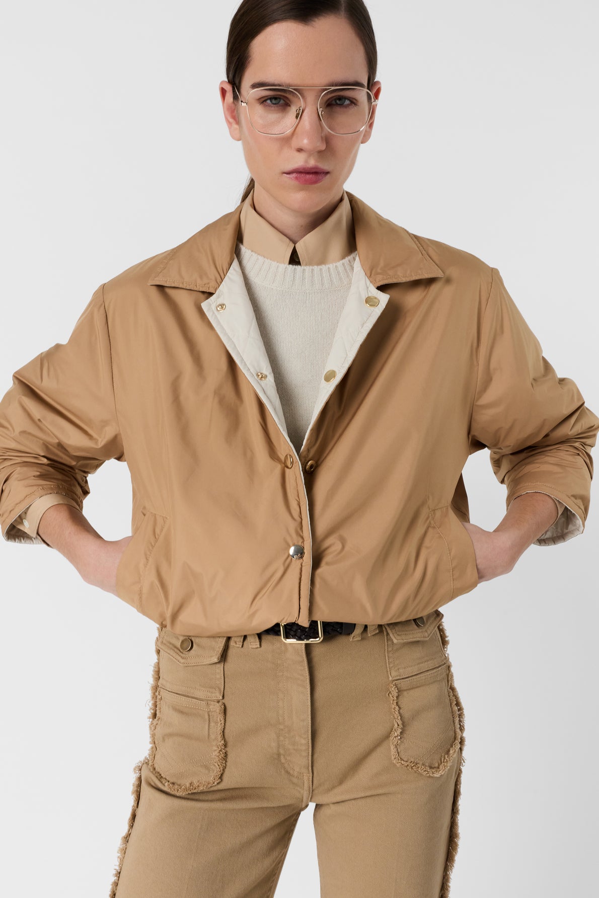 Unisex Quilted Jacket Lightweight Technical Fabric - Natural
