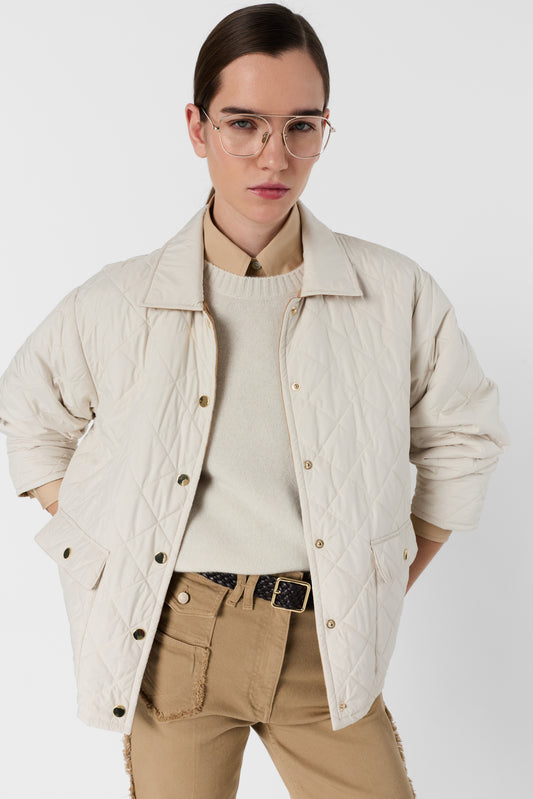 Unisex Quilted Jacket Lightweight Technical Fabric - Natural