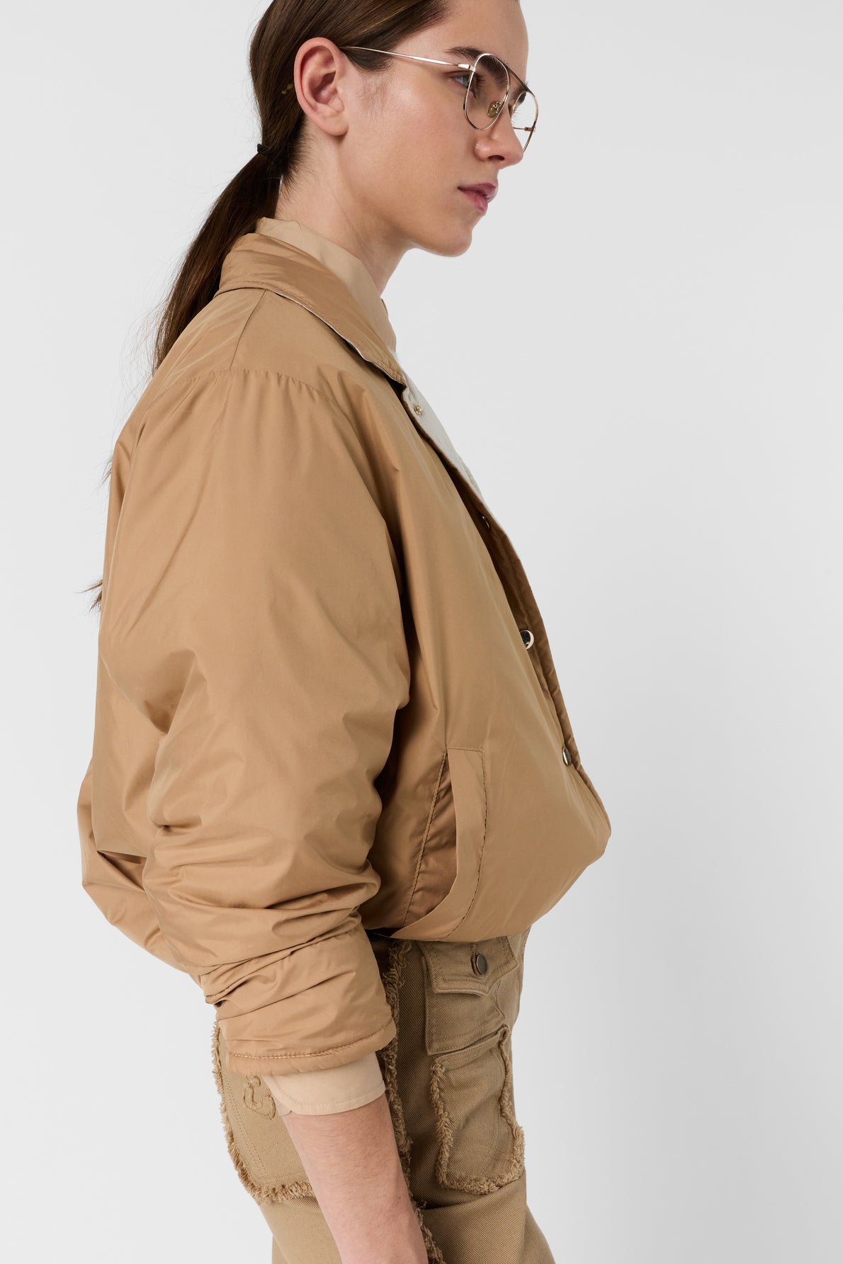 Unisex Quilted Jacket Lightweight Technical Fabric - Natural