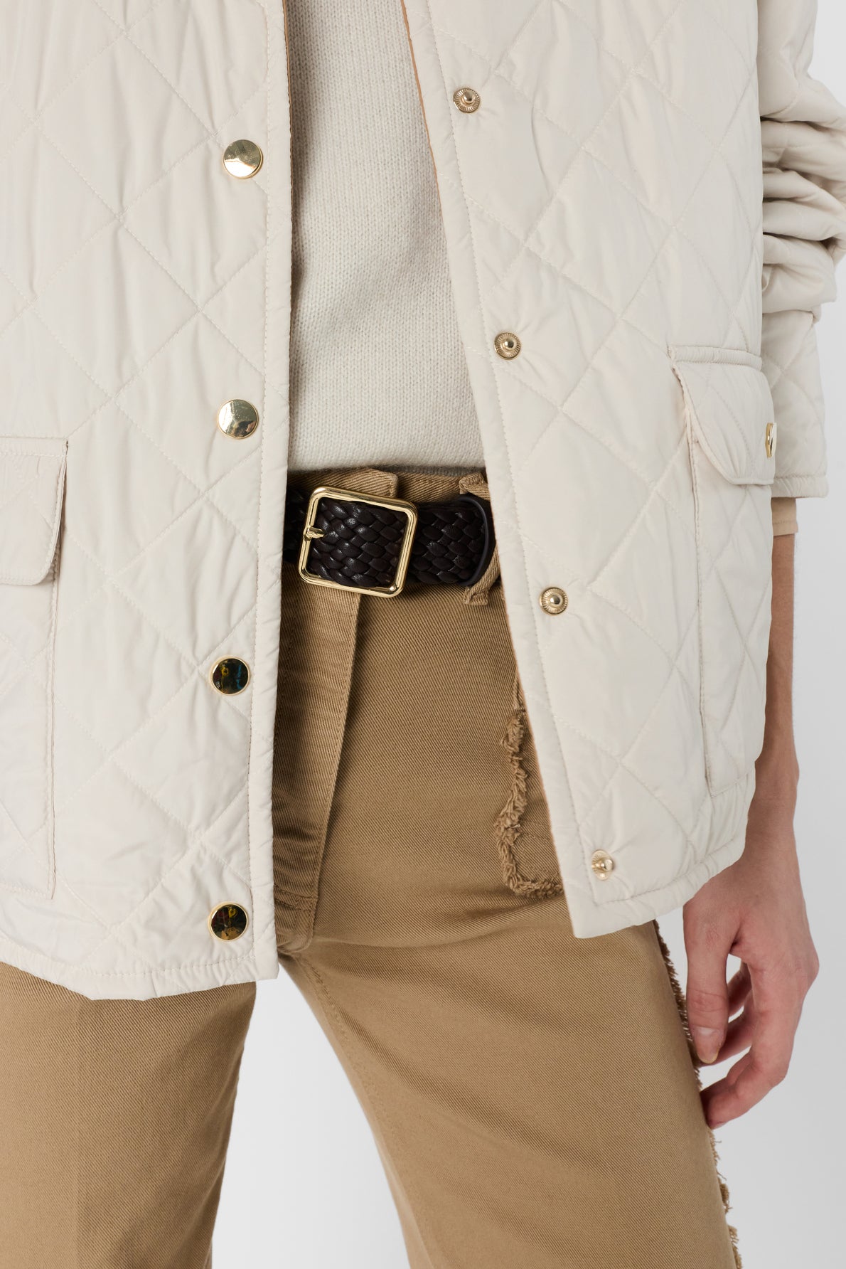 Unisex Quilted Jacket Lightweight Technical Fabric - Natural