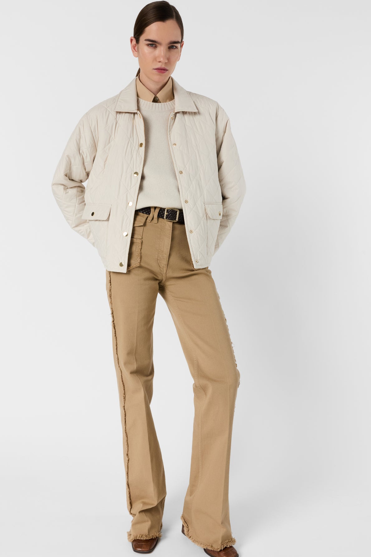 Unisex Quilted Jacket Lightweight Technical Fabric - Natural