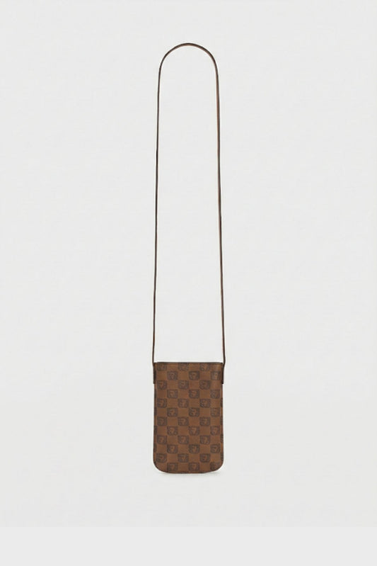 Women Small Tote Bag With Phone Holder Monogrammed Coated Canvas - Camel