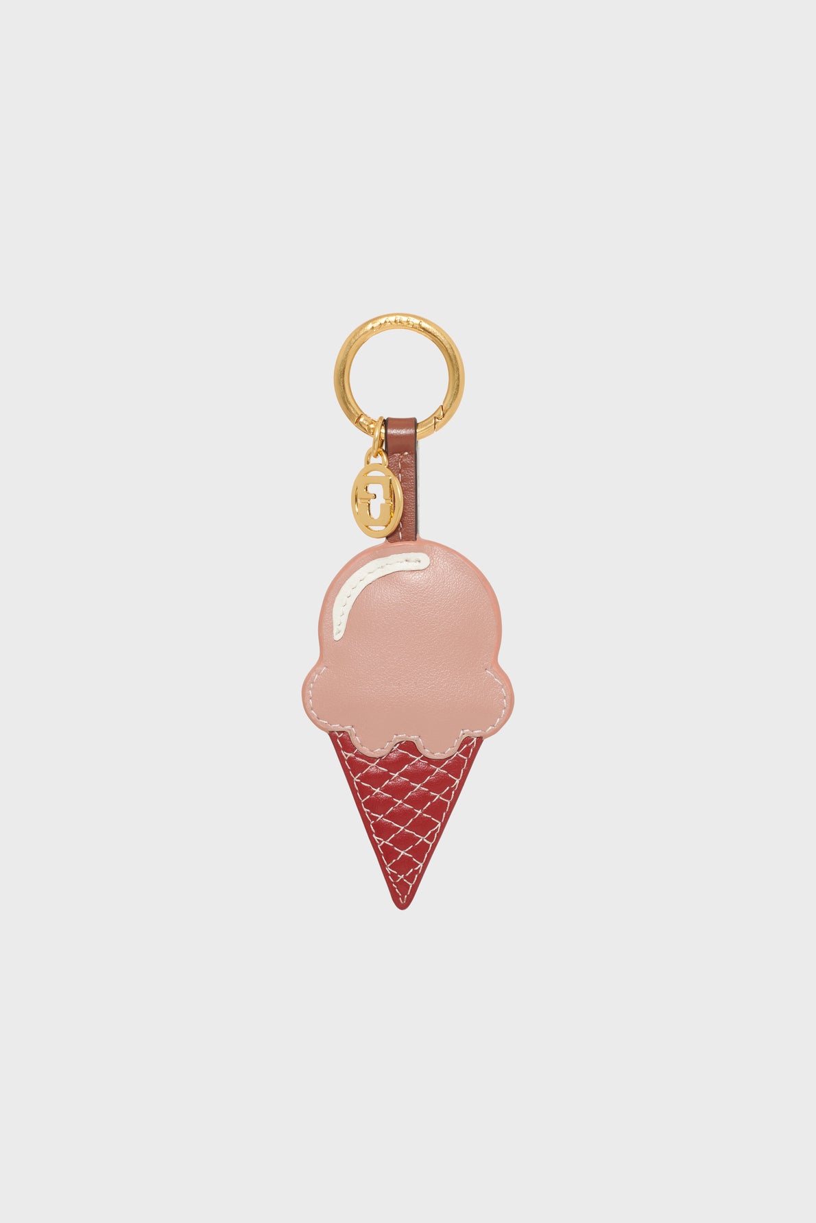 Unisex Key Ring Ice Cream Cone Genuine Cow Leather - Pink