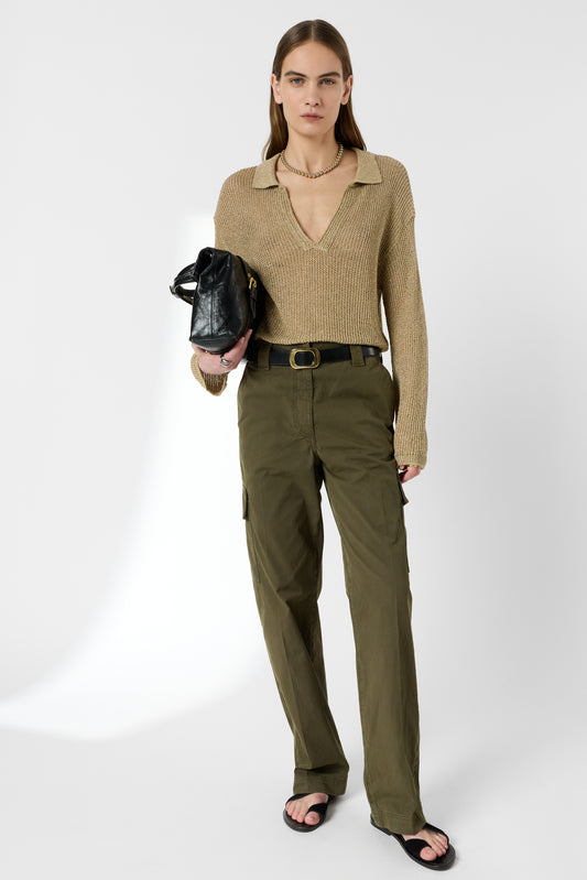 Women's Straight Leg Trousers Cotton - Khaki-Green